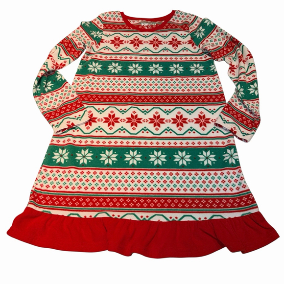 Jammies For Families Girls Red White Green Santa Christmas Fleece Nightgown 12 - Picture 1 of 6